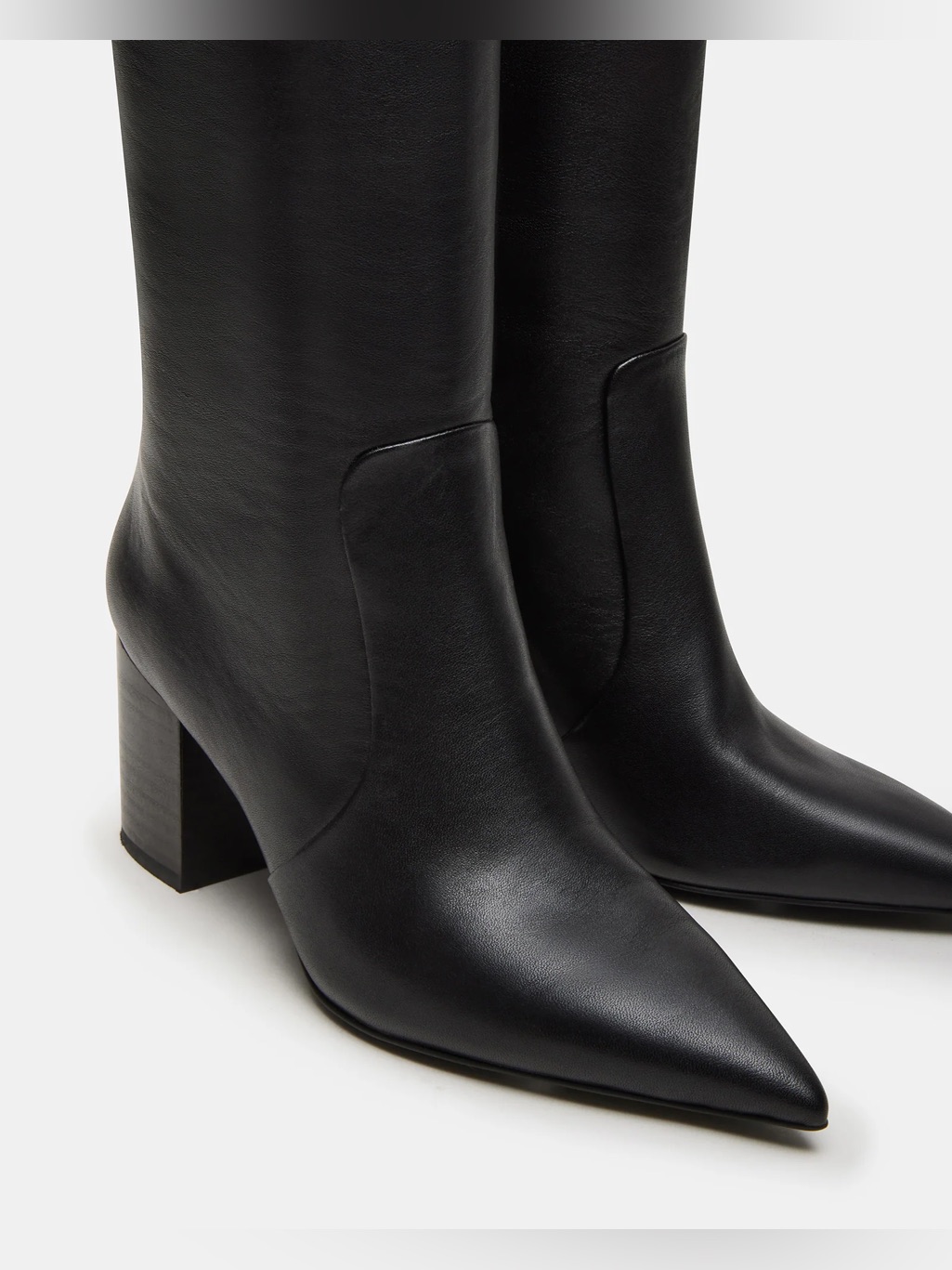 Steve Madden Black Pointed-Toe Mid-Calf Block Heel Boots